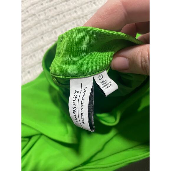 & Other Stories One Sleeve Mini Bodycon Dress Slinky Sz Small Draped Lime Green - Picture 11 of 11